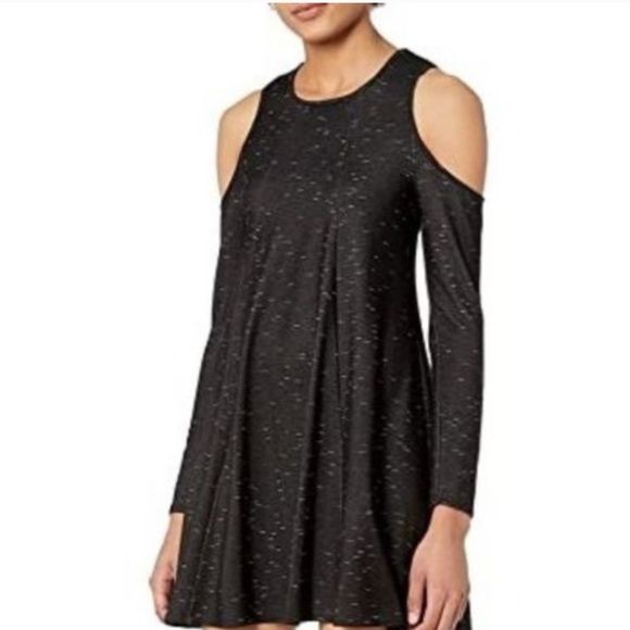 BCBGeneration Black Heathered Cold Shoulder Long Sleeve Dress Size M NWOT - Picture 2 of 4